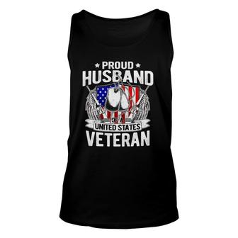 Proud Husband Of A Us Veteran Dog Tags Military Spouse Gift Unisex Tank Top | Mazezy