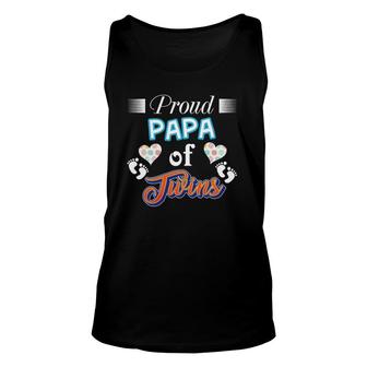 Proud Papa Of Twins Father Day Heart Footprint Dad Daddy Unisex Tank Top - Seseable
