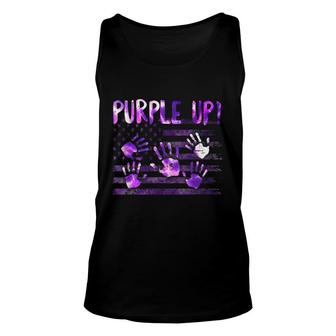 Purple Up For Military Child Month Hand Print Usa Flag Unisex Tank Top - Seseable