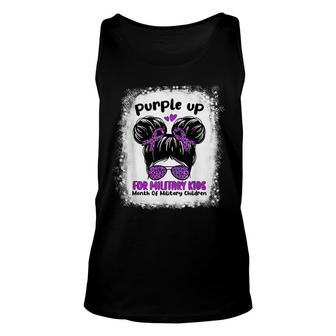 Purple Up For Military Child Month Kids Messy Bun Bleached Unisex Tank Top - Seseable