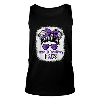 Purple Up For Military Kids Child Messy Bun Leopard Bleached Unisex Tank Top - Seseable