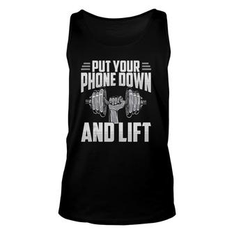 Put Your Phone Down And Lift Gym Etiquette Fitness Rules Fun Tank Top | Mazezy
