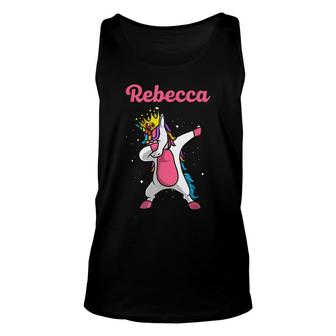 Rebecca Gift Name Personalized Birthday Dabbing Unicorn Unisex Tank Top - Seseable
