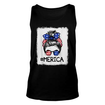 Red White And Blue America Messy Bun Sunglasses 4Th Of July Unisex Tank Top - Seseable