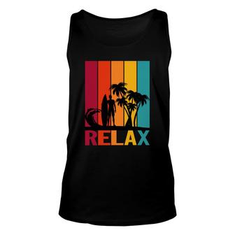 Relax Beach Surfing Palm Trees Sunset Great Unisex Tank Top - Seseable