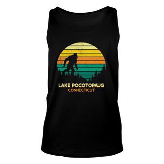 Retro Bayou Lake Pocotopaug Connecticut Bigfoot Souvenir Unisex Tank Top | Mazezy