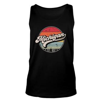 Retro Michigan Home State Mi Cool 70S Style Sunset Gift Unisex Tank Top - Seseable