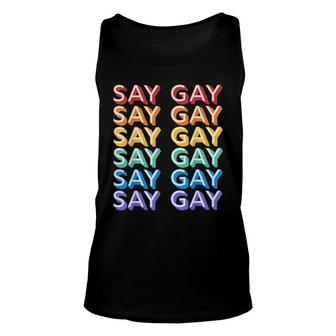 Retro Say Gay Vintage Rainbow Lgbtq Pride Florida Say Gay Unisex Tank Top - Seseable
