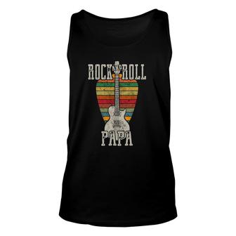 Retro Vintage Rock And Roll Papa Guitar Fathers Day Unisex Tank Top | Seseable UK