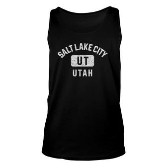 Salt Lake City Ut Utah Gym Style Distressed White Print Unisex Tank Top - Seseable