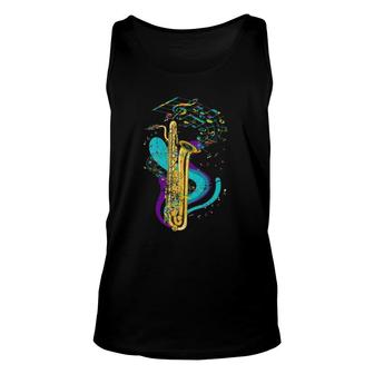 Womens Saxophonist Jazz Musical Instrument Music Notes Saxophone V-Neck Tank Top | Mazezy