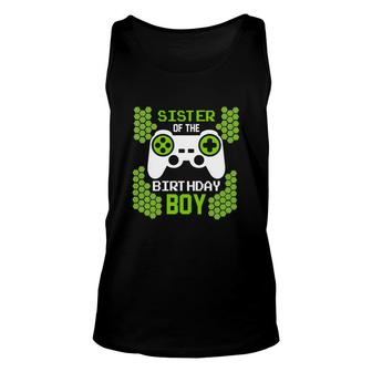 Sister Of The Birthday Boy Matching Video Gamer Green Unisex Tank Top - Seseable