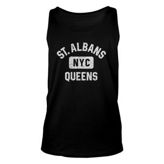 St Albans Queens Nyc Gym Style Distressed White Print Unisex Tank Top - Seseable