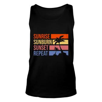 Sunrise Bunburn Sunset Repeat Summer Enistle Beach Retro Sunset Unisex Tank Top - Seseable