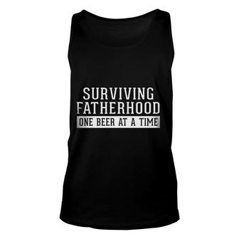Surviving Fatherhood One Beer At A Time Aesthetic Gift 2022 Unisex Tank Top - Thegiftio UK