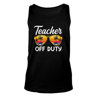 Teacher Off Duty Sunglasses Beach Sunset Palm Trees School Teaching Unisex Tank Top - Seseable