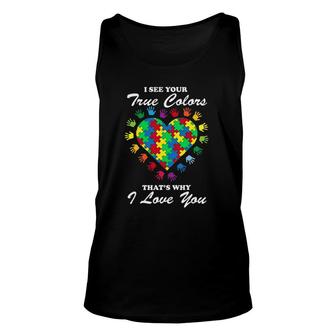 True Colors Heart Puzzle Cool Autism Awareness Gift Unisex Tank Top | Mazezy