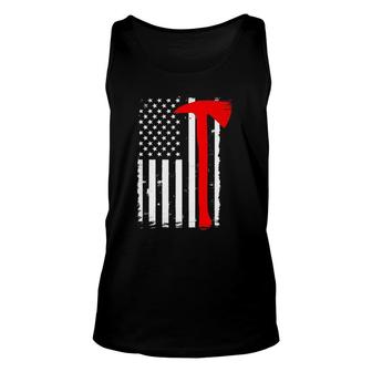 Usa Flag Axe Vintage Firefighter Thin Red Line Fireman Gift Unisex Tank Top | Mazezy