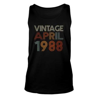 Vintage April 1988 Retro Style 33 Years Old 33Rd Birthday Unisex Tank Top - Seseable