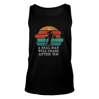 Mens Vintage Real Man Will Chase After You Halloween Character Tank Top | Mazezy