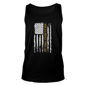 Vintage Usa Flag Worlds Okayest Bonus Dad Funny Fathers Day Unisex Tank Top | Seseable CA