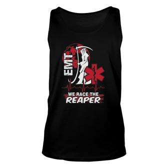 We Race The Reaper Funny Emt Unisex Tank Top | Mazezy