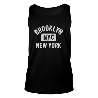 Womens Brooklyn Nyc Gym Style Distressed White Print V-Neck Unisex Tank Top - Seseable