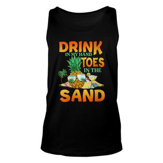 Womens Drink In My Hand Toes In The Sand Funny Pineapple Cocktail Unisex Tank Top - Thegiftio UK