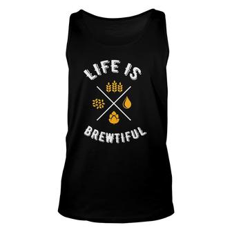 Womens Funny Beer Lover Drinking Life Is Brewtiful Craft Beer V Neck Unisex Tank Top - Seseable