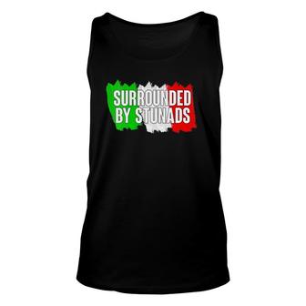 Womens Funny Italian Gifts Surrounded By Stunads Italy Flag Sayings V Neck Unisex Tank Top - Seseable