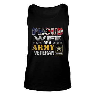 Womens Proud Wife Of A Army Veteran American Flag Military Gift Unisex Tank Top - Seseable