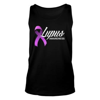 Womens Purple Ribbon Lupus Warrior Lupus Fighter Lupus Awareness Vneck Unisex Tank Top - Seseable