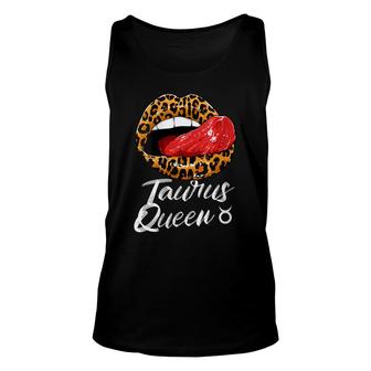 Womens Taurus Queen Zodiac Sign With Leopard Print Juicy Lips Unisex Tank Top - Seseable