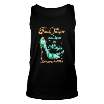 Womens This Queen Was Born In May V-Neck Unisex Tank Top - Seseable