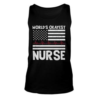 Worlds Okayest Nurse Heartbeat White Graphic New 2022 Unisex Tank Top - Seseable