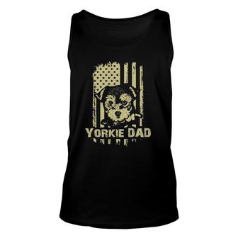 Yorkie Dad Cool Proud American Flag Fathers Day Gift Unisex Tank Top - Seseable
