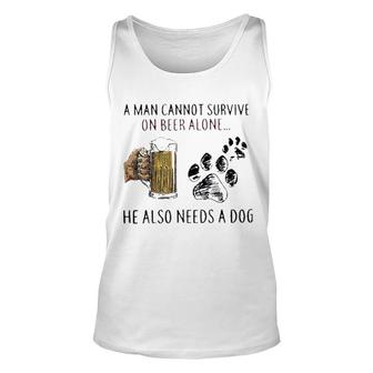 A Man Cannot Survive On Beer Alone Good New Gift Unisex Tank Top - Thegiftio UK