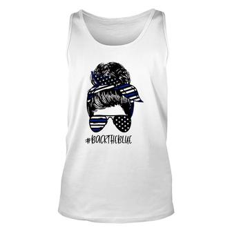 Back The Blue Police Wife From Husband Thin Blue Line American Flag Sunglasses Bandana Unisex Tank Top - Seseable