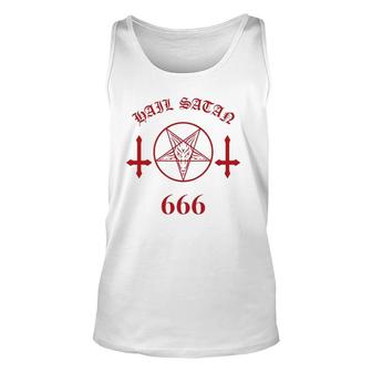 Blood Red Satanic Pentagram Hail Satan 666 Upside Down Cross Tank Top | Mazezy