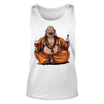 Buddha Wine Drinking Yoga Meditation Spiritual Unisex Tank Top - Monsterry