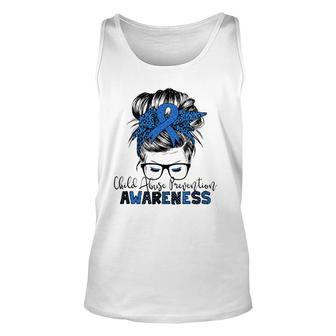 Child Abuse Prevention Awareness Messy Hair Bun Unisex Tank Top | Mazezy