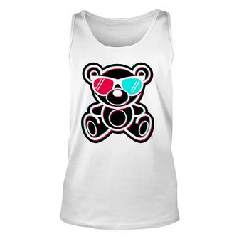 Cool Teddy Bear Glitch Effect With 3D Glasses Unisex Tank Top - Seseable