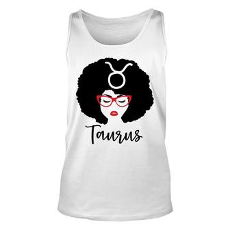 Curly Hair Taurus Girl Cute Red Lips And Glass Unisex Tank Top - Seseable