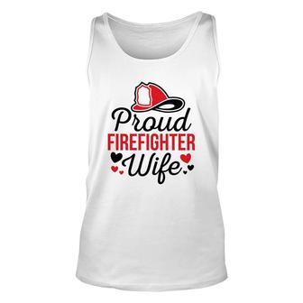 Firefighter Proud Wife Red Heart Black Graphic Meaningful Unisex Tank Top - Seseable