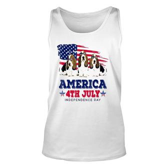 Funny Basset Hound With Us American Flag 4Th Of July Unisex Tank Top - Seseable