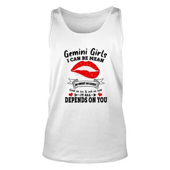 Gemini Girls Depend On You Red Lips Design Birthday Unisex Tank Top - Seseable
