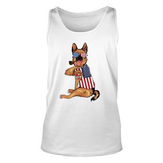 German Shepherd Dog Merica 4Th Of July Usa American Flag Men Unisex Tank Top - Seseable