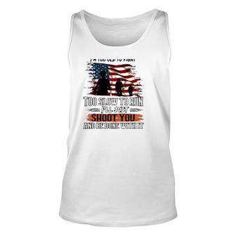 Grumpy Old Man Us Flag Troops Silhouette Veterans Day Grandpa Gift Unisex Tank Top - Seseable