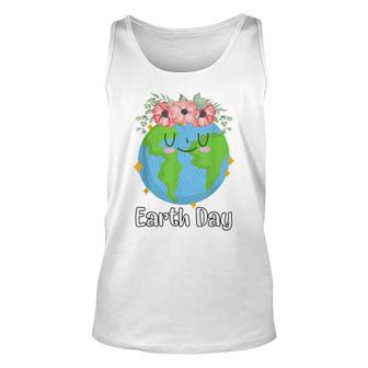 Happy Earth Day Cute Earth Smiles With Floral Earth Day 2022 Unisex Tank Top - Seseable
