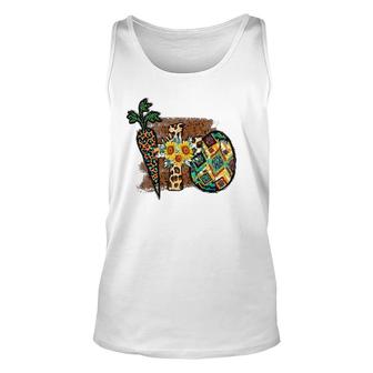 Happy Easter Graphic Womens Leopard Carrot Egg Cross Unisex Tank Top | Mazezy